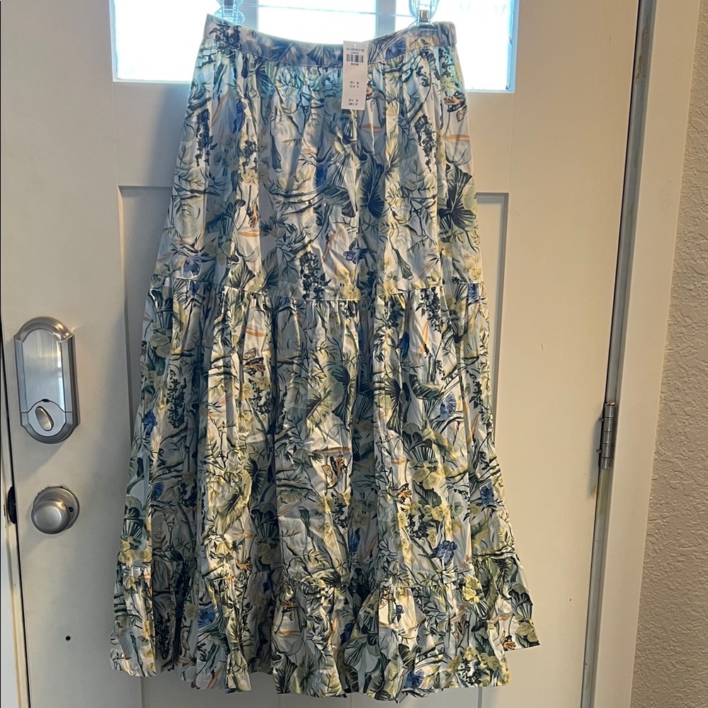 Abercrombie & Fitch Blue and Green Floral A-Line Skirt